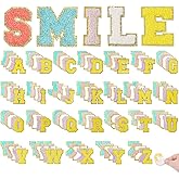R.SASR 130 Pcs Chenille Letters Self Adhesive Letter Patches, Self Adhesive Chenille Patches, Embroidered Patch for Clothing(White, Purple, Sky Blue, Pink, Yellow)