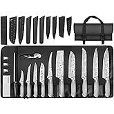 MOSFiATA Kitchen Knife Set, 17 Pcs Japanese Stainless Steel Knife Sets for Kitchen with Oxford cloth storage bag with Knife Sharpening Rod, Dishwasher Safe, For Outdoor