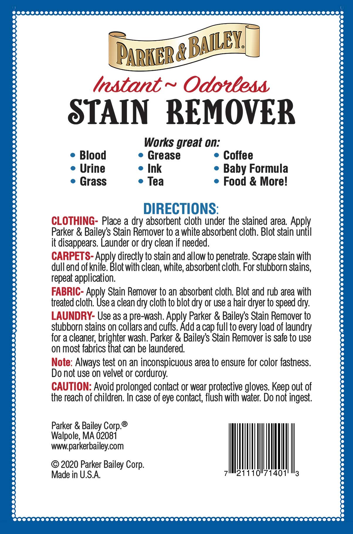 Parker and Bailey Stain Remover- Blood Stain Remover for Carpet, Clothes, Sheets and Mattress - Garment and Fabric Laundry Stain Remover - 16oz