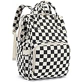 Laptop Backpack for Women, Corduroy College School Backpack Bookbag 15.6 inch Business Computer Travel Backpack (Checkered Black)