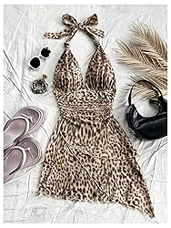 BEAUDRM Women's Floral Print Sleeveless Halter Deep