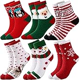 YOGINGO 6 Pairs Christmas Socks Women - Fuzzy Christmas Socks, Colorful Warm Fluffy Slipper Socks for Women