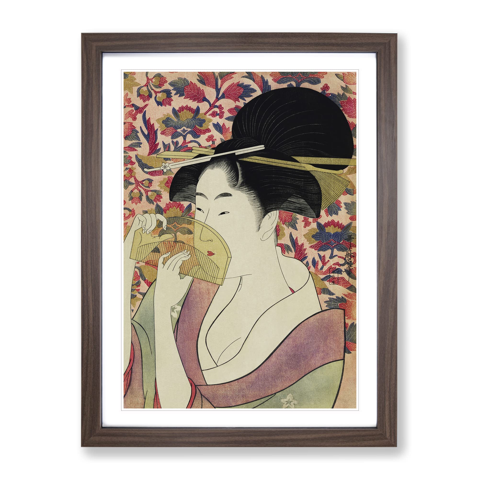 Kushi By Kitagawa Utamaro Asian Japanese Framed Wall Art Print, Ready to Hang Picture for Living Room Bedroom Home Office Décor, Walnut A4 (34 x 25 cm)