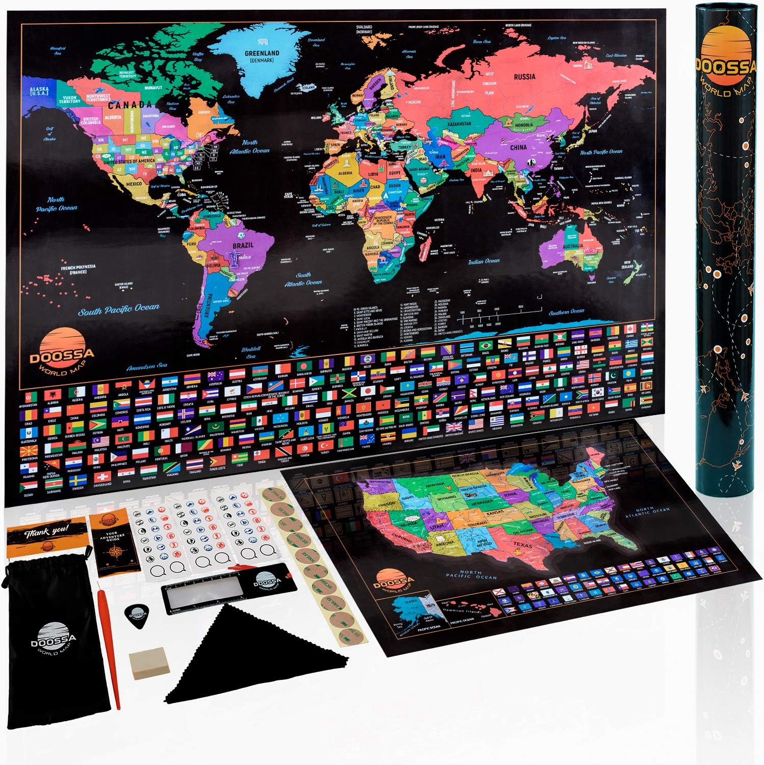 Deluxe Scratch Off Map of The World | Scratch Off World Map Poster + US Scratch Off Travel Map B0NUS with Defined States | Perfect as Office, Home Décor, GlFT or Traveling Journal