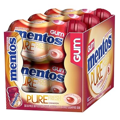 Mentos Pure Fresh Sugar-Free Chewing Gum with Xylitol, Cinnamon, Halloween Candy, Bulk, 50 Piece Bottle (Pack of 6)