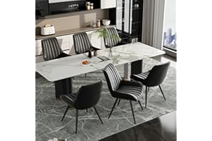 Daluvenix Dining Chairs Set of 6, Faux Leather Mid Century Modern Kitchen Chairs with Soft Cushion, Comfortable Upholstered Dining Room Chairs for Kitchen, Black