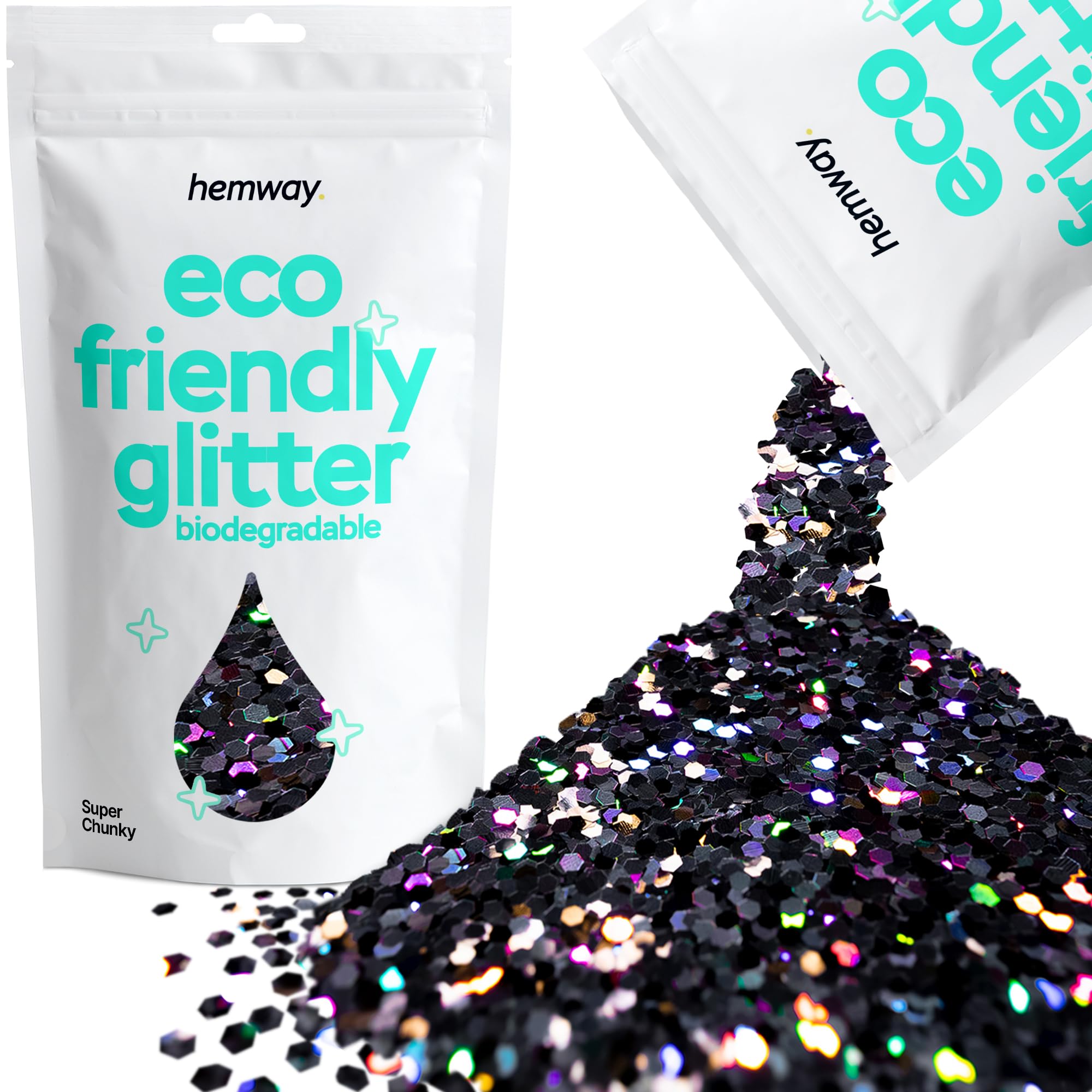 Eco Friendly Biodegradable Glitter | Black Holographic - Super Chunky 100g, Plant Based, Biodegradable Glitter for Craft, Face, Hair, Nail, Body and Festival - Hemway — image 1