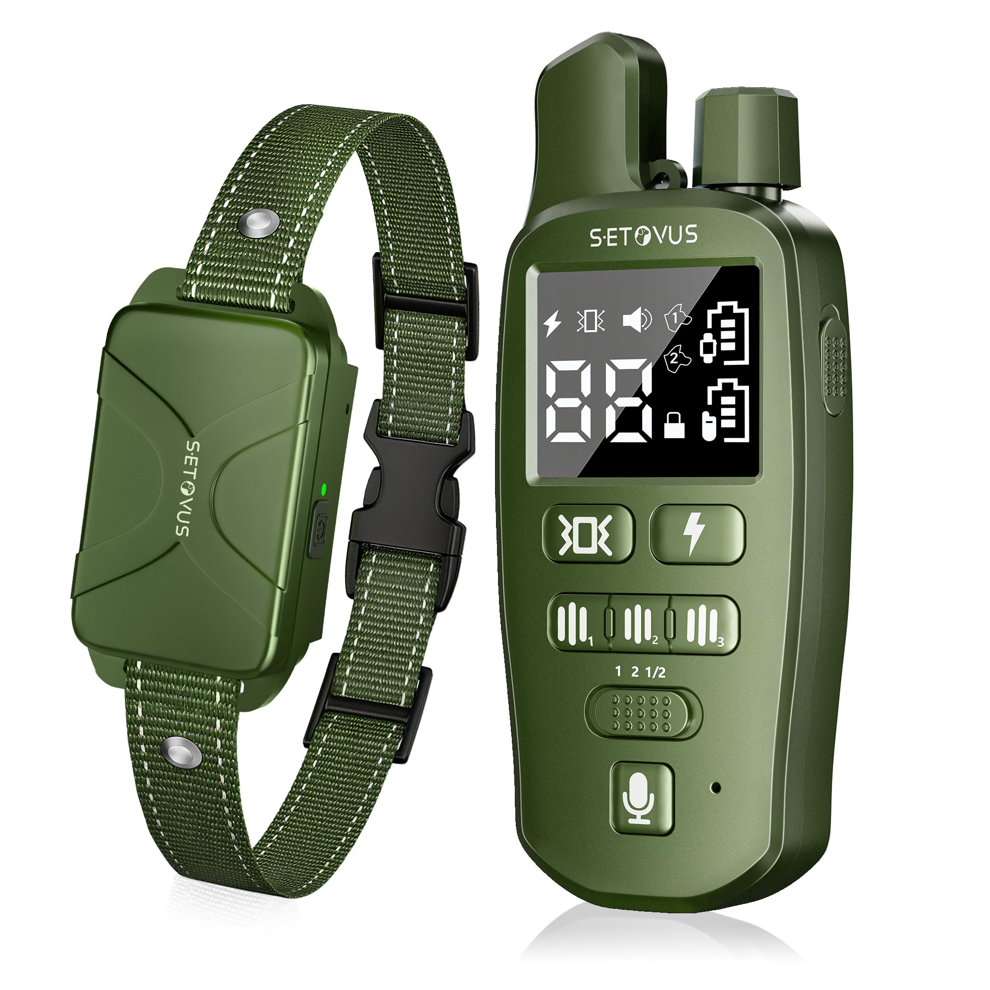 Photo 1 of S-ETOVUS Dog Shock Collar, Training Collar, Two-Way Audio 4500ft Waterproof Bark Control Collar, Rechargeable Electric Collar with Recording, Call, Vibrate and Shock Functions for All Breeds (Green)