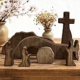 FESTGLOX Empty Tomb Easter Scene for Christian Decoration, Wooden Easter Resurrection Scene with Cross for Religious Display, Nativity Jesus Tomb Set for Home Office Tabletop Tray, Shelf Decor
