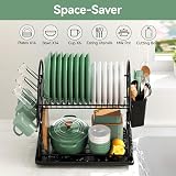 niffgaff 2-Tier Black Dish Drying Rack with Drip Tray Utensil Cup Holder view 4