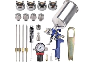 Zeinlenx HVLP Gravity Feed Spray Gun, Automotive Air Paint Spray Gun Kit with 4 Nozzles,1.4mm 1.7mm 2.0mm and 2.5mm, 1000cc Aluminum Cup, Suitable for Auto Paint, Base Coat & Touch Up