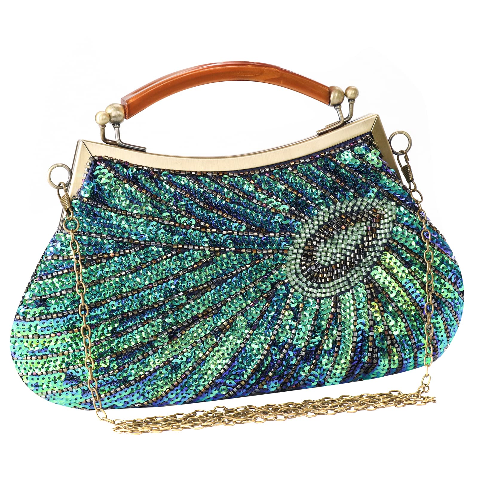 GUOZI Women's Vintage Beaded Sequin Peacock Clutch Purse Handmade Crossbody Evening Bag Handbag For Wedding Party Prom