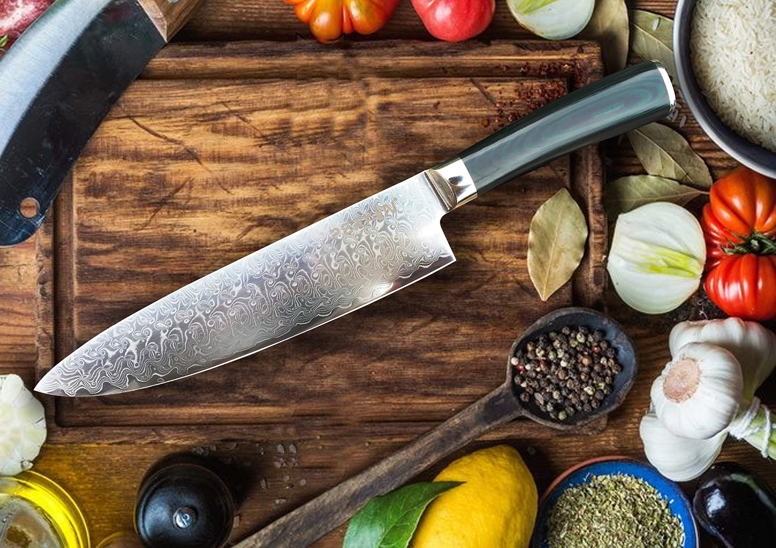 Perkin Amazing Value- Beautiful Damascus Kitchen Knife - Micarta Handle
