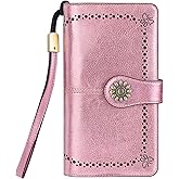 Lavemi Womens Large Capacity Genuine Leather RFID Blocking Wallets Wristlet Clutch Card Holder