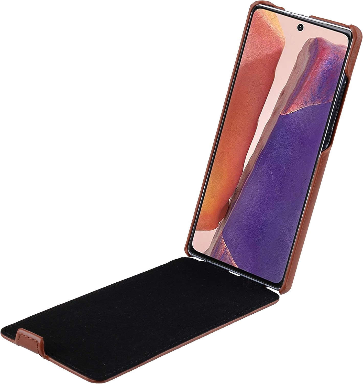 StilGut Slim Vertical Flip Case for Samsung Galaxy Note 20, Genuine Leather Samsung Galaxy Note 20 Case, Cognac Antique - Image 3