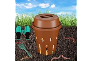 TOP XIAN Underground Worm Composting Bin, Outdoor Mini Inground Worm Composter for Beginners, Garden Compost Bin for Garden Beds & Home Use, Worm Farm Kit for Parent, Kids (7x7x7.4Inch), Tan, 1-Pack