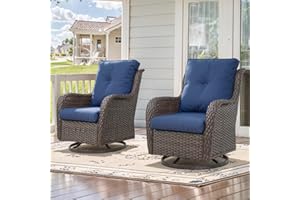 Belord Outdoor Swivel Rcoker Patio Chairs - Outdoor Swivel Patio Chairs Set of 2 Wicker Chair Patio Furniture Sets with Covered Cushion for Porch Deck Balcony Garden, Blue