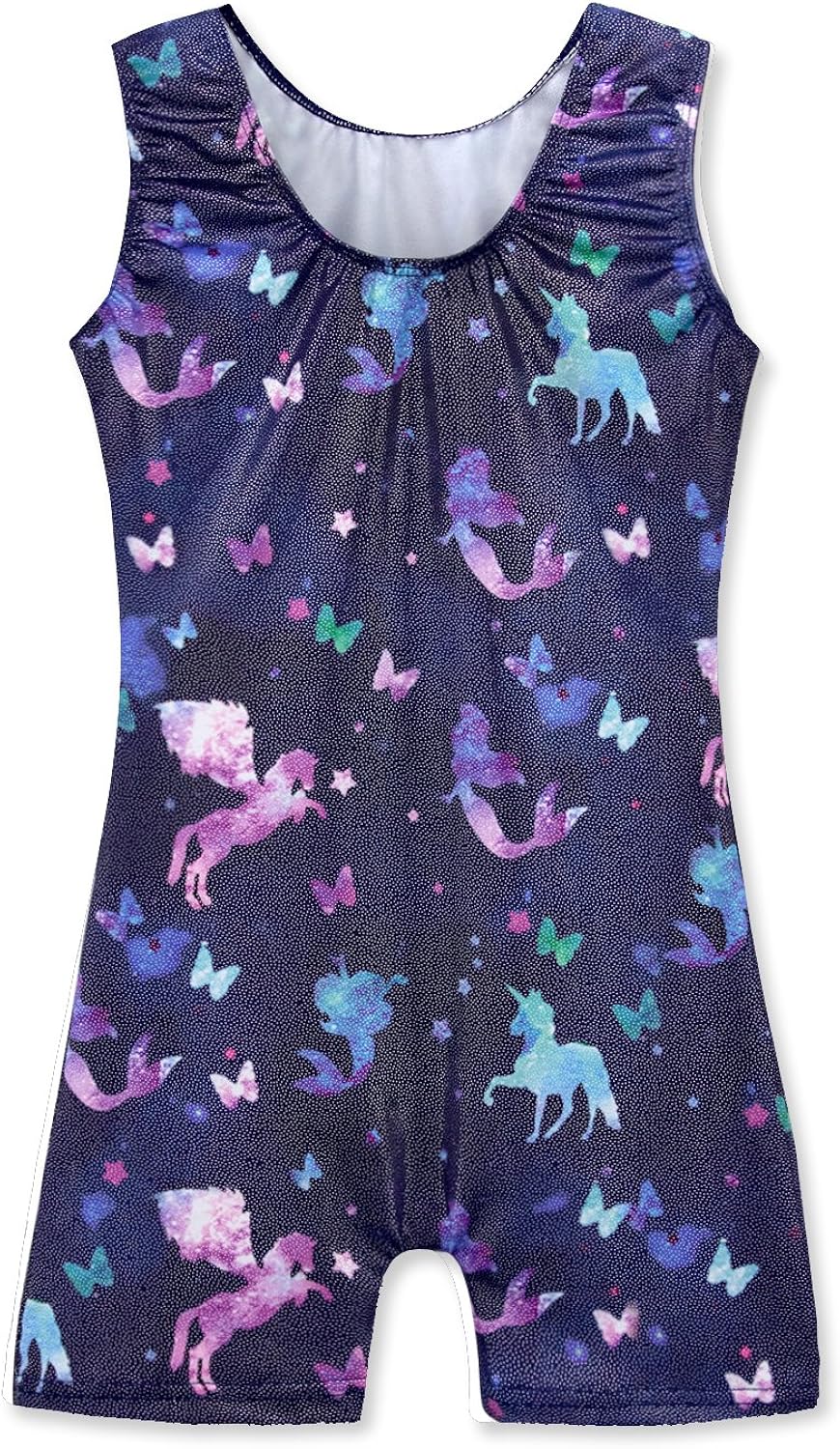 Leotards for Girls Gymnastics Unicorn Sparkly Pink Biketards Stars Rainbow Clouds: Clothing