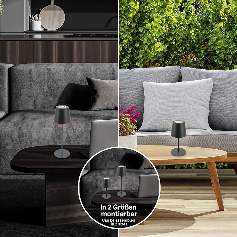 - Lampe de table LED sans fil avec touche, lumière colorée RGB+W, hauteur réglable, lampe LED, lampe de camping, lampe de table, lampe à accu, Outdoor, 36x10,5 cm, anthracite