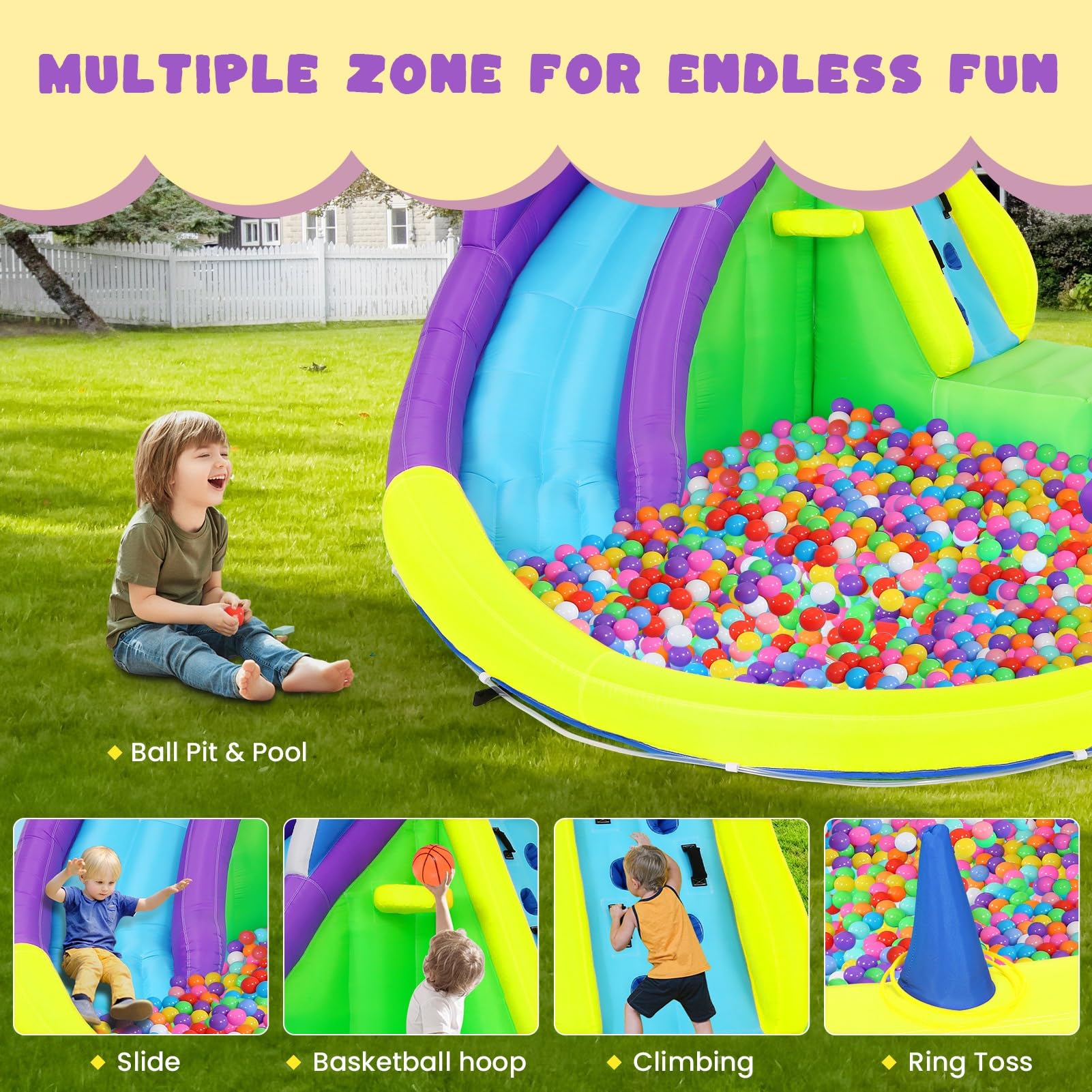 Bounce House for Big Kids 3-12 Years,Water Slide Bounce House,Inflatable Bounce Castle with Climbing Wall,Water Gun,Pool,13x14FT Play Center for Indoor/Outdoor Backyard (Light Yellow, Size1)