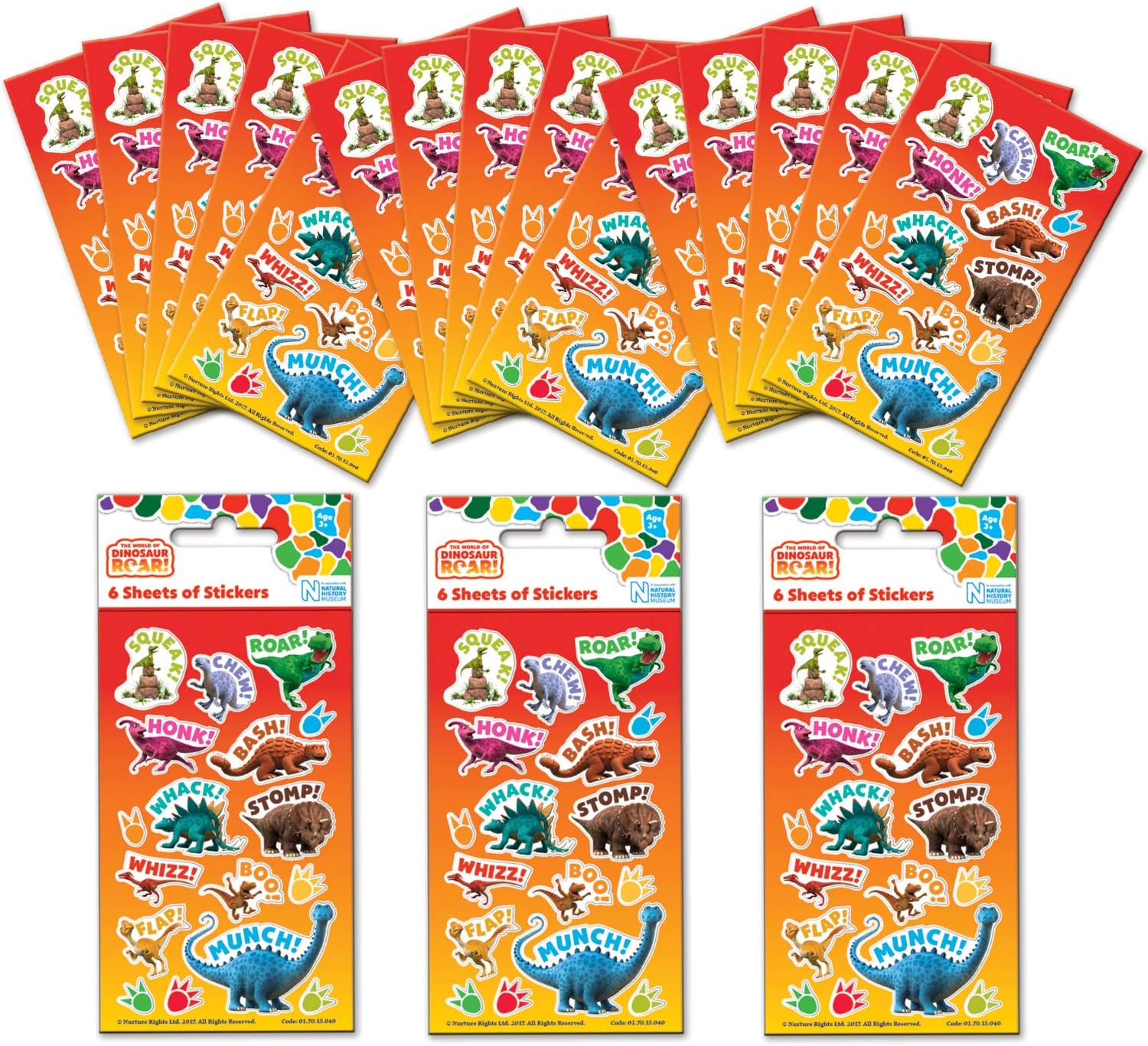 Dinosaur Roar! Party Bag Sticker Bundle (18 Sheets), Red / Orange, 12.5cm x 7.5cm