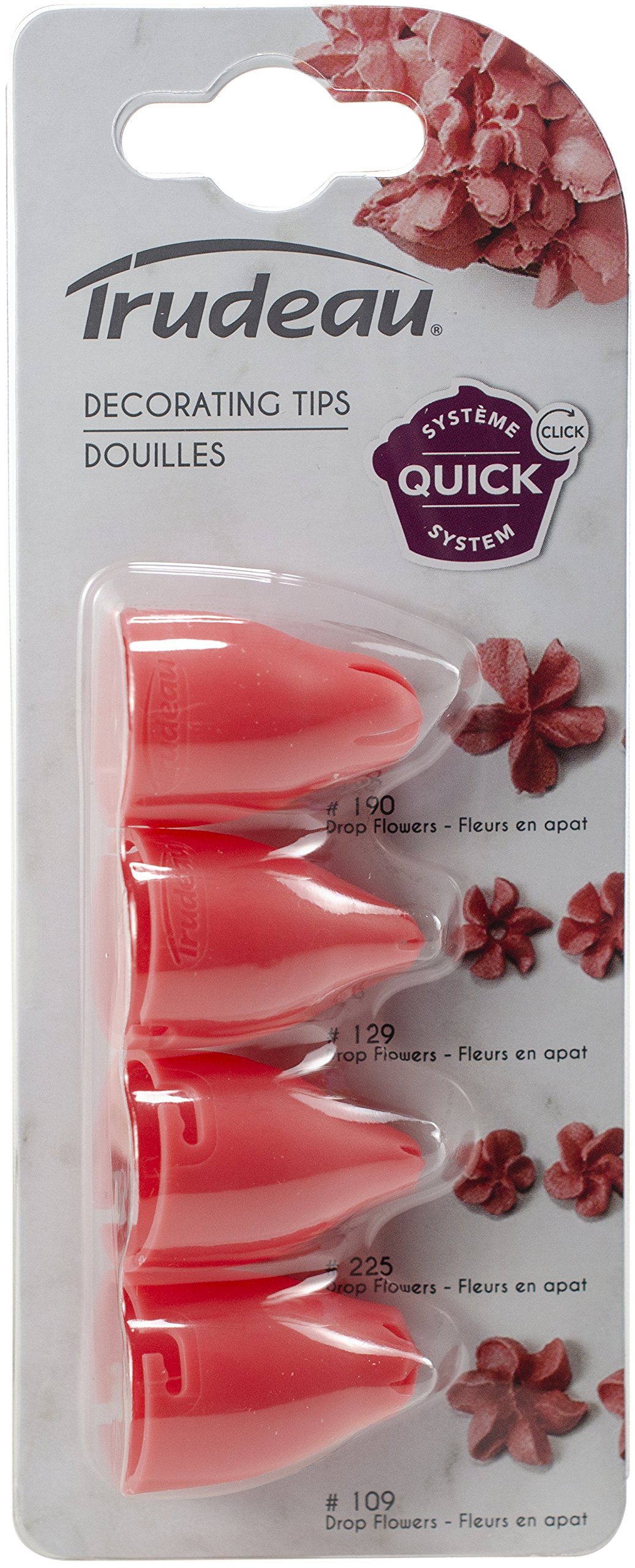 Trudeau Maison Plastic Decorating Tips 4-Piece Set-Coral Drop Flowers