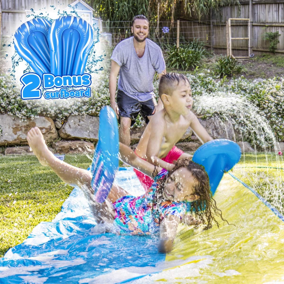RenFox Slip and Slide, 16FT Inflatable Splash Water Slides with 2 Racing Lanes & Body Boards for Kids Boys Girls, Outdoor Summer Water Toys for Backyard Garden Lawn: Toys & Games