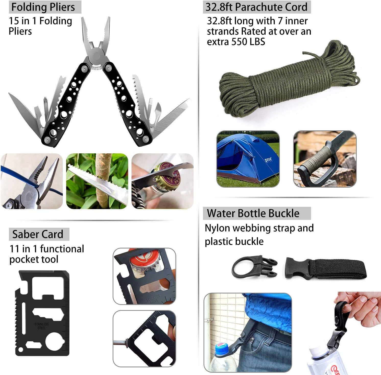 Emergency Survival Kit 47 in 1 Professional Survival Gear Tool First Aid Kit SOS Emergency Tactical Flashlight Knife Pliers Pen Blanket Bracelets Compass with Molle Pouch for Camping Adventures: Health & Personal Care
