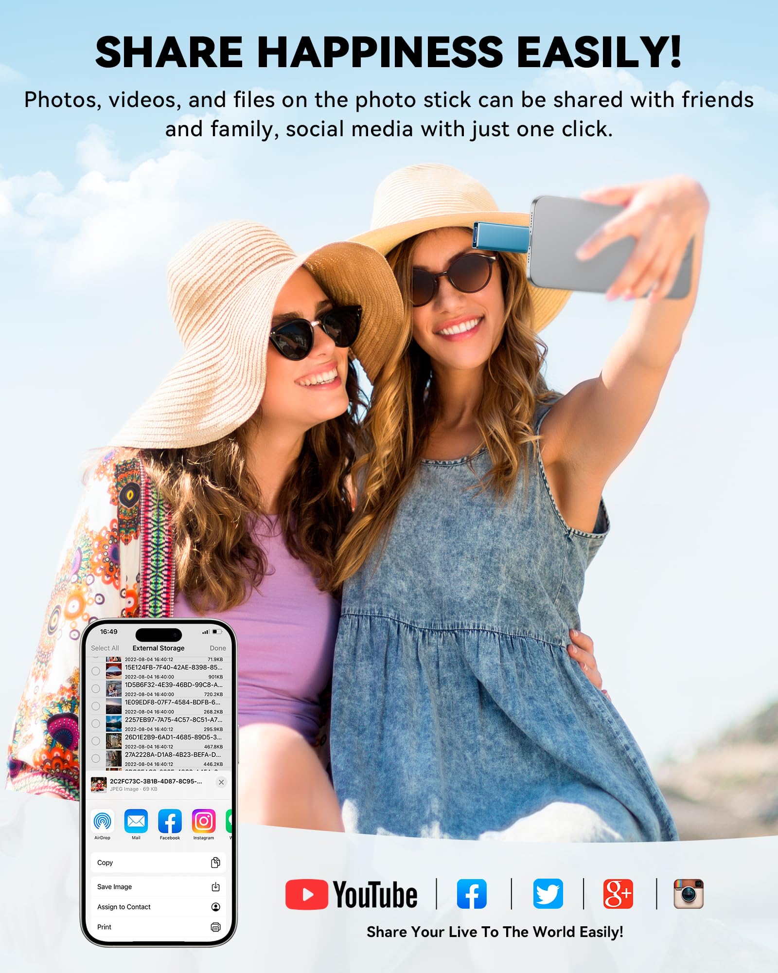 MFi Certified 512GB Flash Drive for iPhone iPad, Photo Stick for External Memory Storage, Easily Back Up and Save Files, USB Memory Stick Thumb Drive for iPhone/iPad/Android/PC (Blue, 512GB)