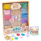 Story Magic Wooden ABC Beads by Horizon Group USA, Premium Wood Jewelry Making Kit, Makes 10+ Pieces of Jewelry, Over 350 Wooden Beads &amp; Charms