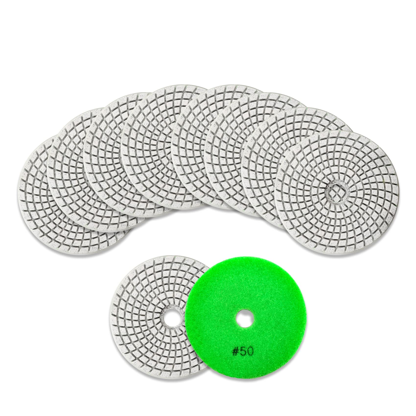 KURSTOL Diamond Polishing Pads Set - 10pcs 100mm grits #50 Wet Countertop Polishing pads for Granite Quartz Stone Marble Floor