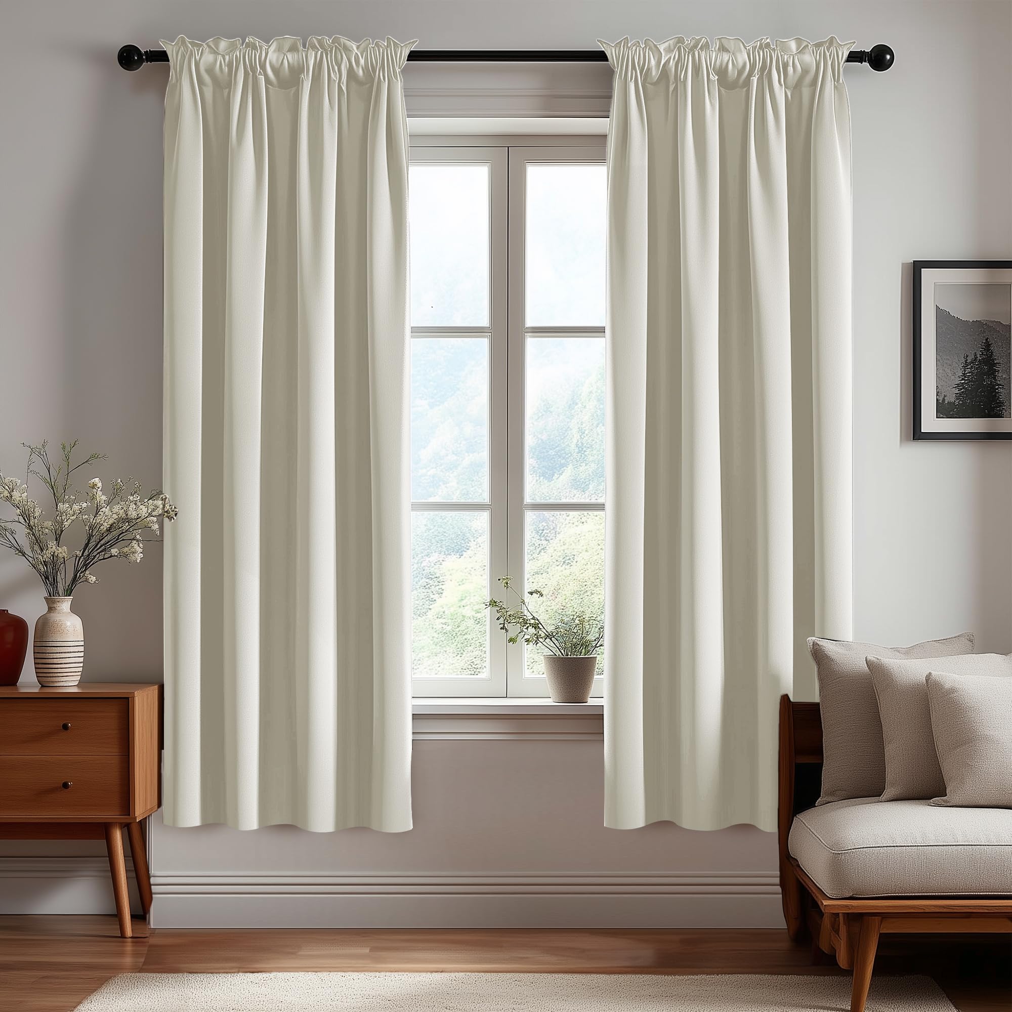Deconovo Blackout Curtains, Thermal Insulated Rod Pocket Window Drapes, Noise Reducing, Oeko-TEX Certified, Room Darkening Curtains for Bedroom/Living Room, 2 Panels, Light Beige, 52W x 72L Image
