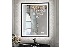 TETOTE Bathroom Mirror with Lights, 36 x 30 Inch Black Metal Framed Frontlit & Backlit LED Vanity Mirror Baroque Antifog, Ste