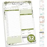 Decorably 52 Sheets Forest Green Undated Daily Schedule Notepad - 6.5x10in Spring-Bound, Easy Tear-Off, to Do List, Schedule, Priorities, Agenda, Water Intake, Meals, Notes and Doodles - Home, Office