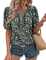 KISSMODA Women's Tunic Tops Casual V Neck Short
