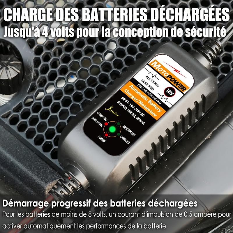 MP00205A 12V 800mA Entièrement Chargeur de Batterie Automatique/Mainteneur pour Voitures, Motos, ATV, RVS, Powersports, Bateau et Plus Encore