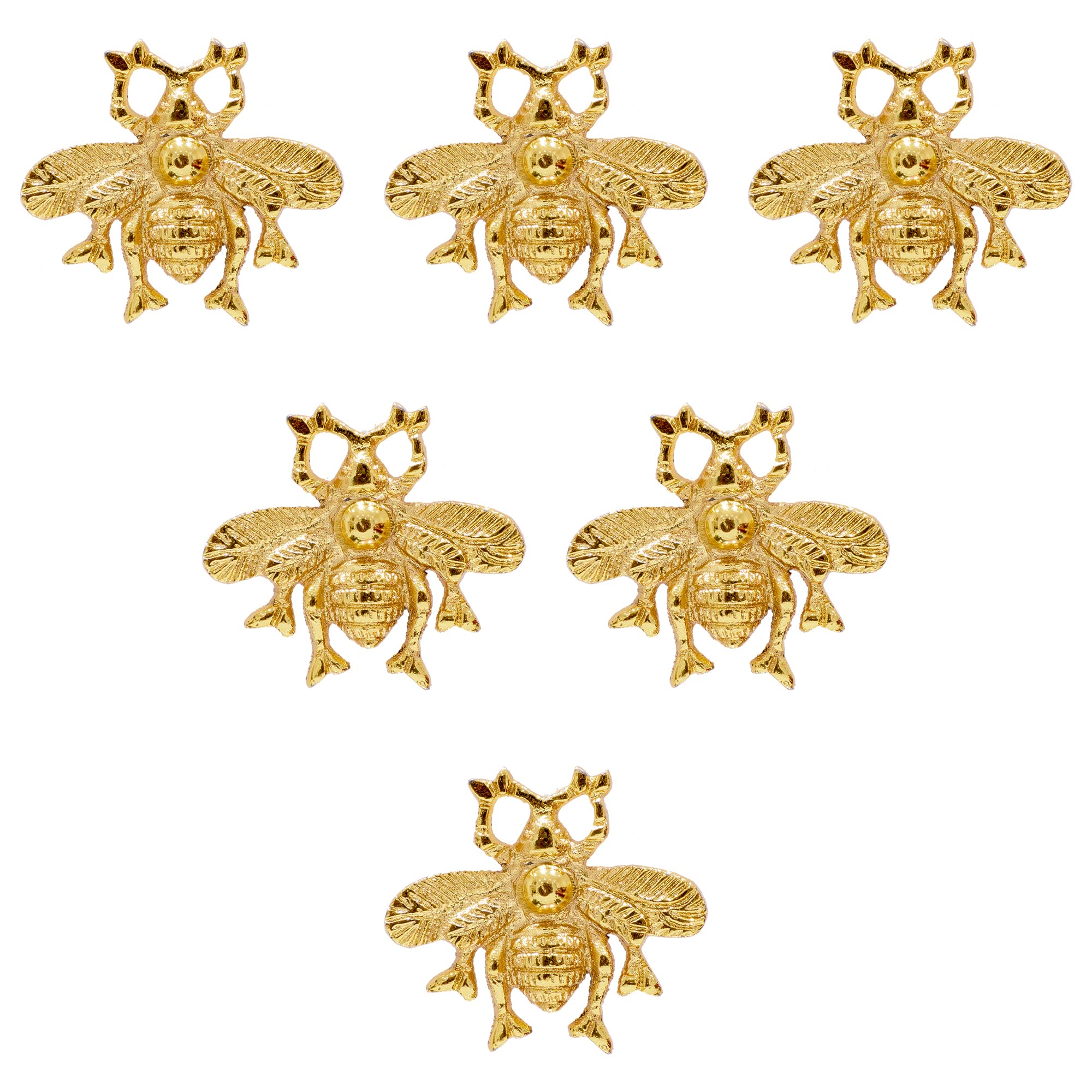 ETHNICITI 6 x Golden Bumble Bee Handcrafted Vintage Knob Cupboards Drawer Cabinets Wardrobe Dresser Vanity Kitchen Bedroom Living Room Upcycle Furniture Shabby Chic Animal Metal Gold Bee Pull Handle