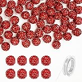 150 Pcs 10mm Rhinestone Clay Beads Red Polymer Clay Crystal Sparkle Pave Disco Ball Bead Round Diamond Bulk Beads for Bracelet Necklace Earring Jewelry Making (Red)