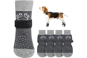 SCENEREAL Dog Socks to Prevent Licking Paws for Hot/Cold Pavement Anti Slip, Dog Shoes for Hardwood Floors, Dog Boots & Paw Protectors with Grippers for Small Medium Large Senior Dogs, Grey S