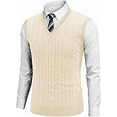 COOFANDY Men's Sweater Vest Cable Knitted V Neck Slim Fit Sleeveless Pullover Sweater