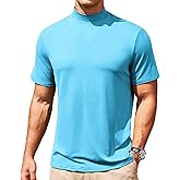 Men's Mock Turtleneck Short Sleeve Soft Lightweight Casual Basic T-Shirts Solid Pullover Tops