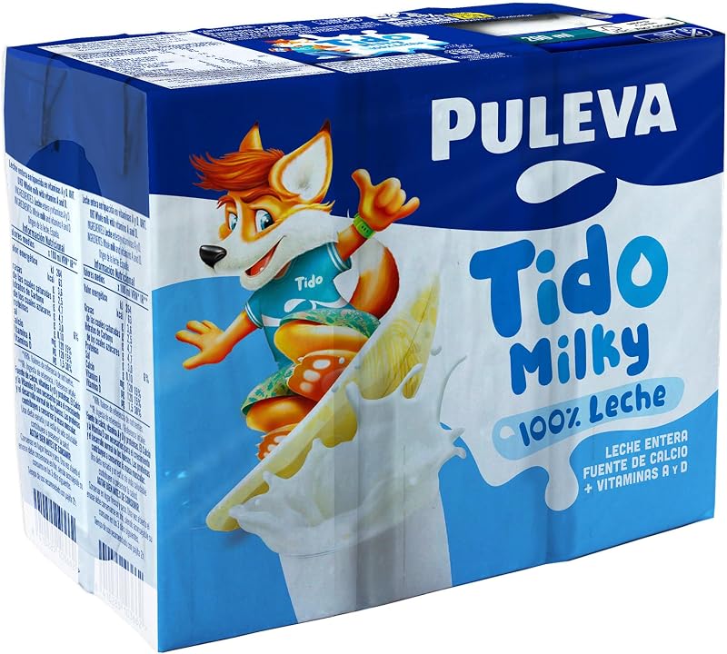 Tido Milky Leche Entera con Vitaminas A y D y Pajita, Pack 6x200ml