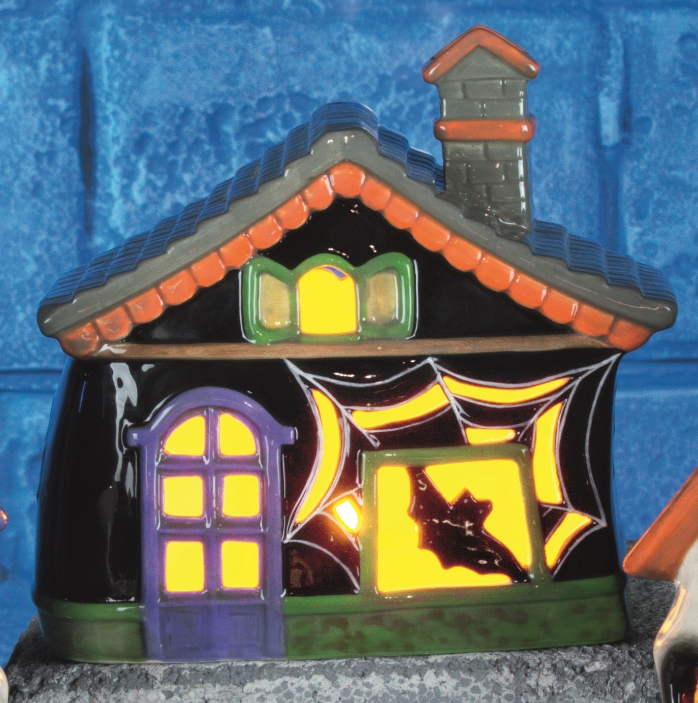Halloween Decoration Ceramic Battery Operated Light Up Haunted House Ornament
