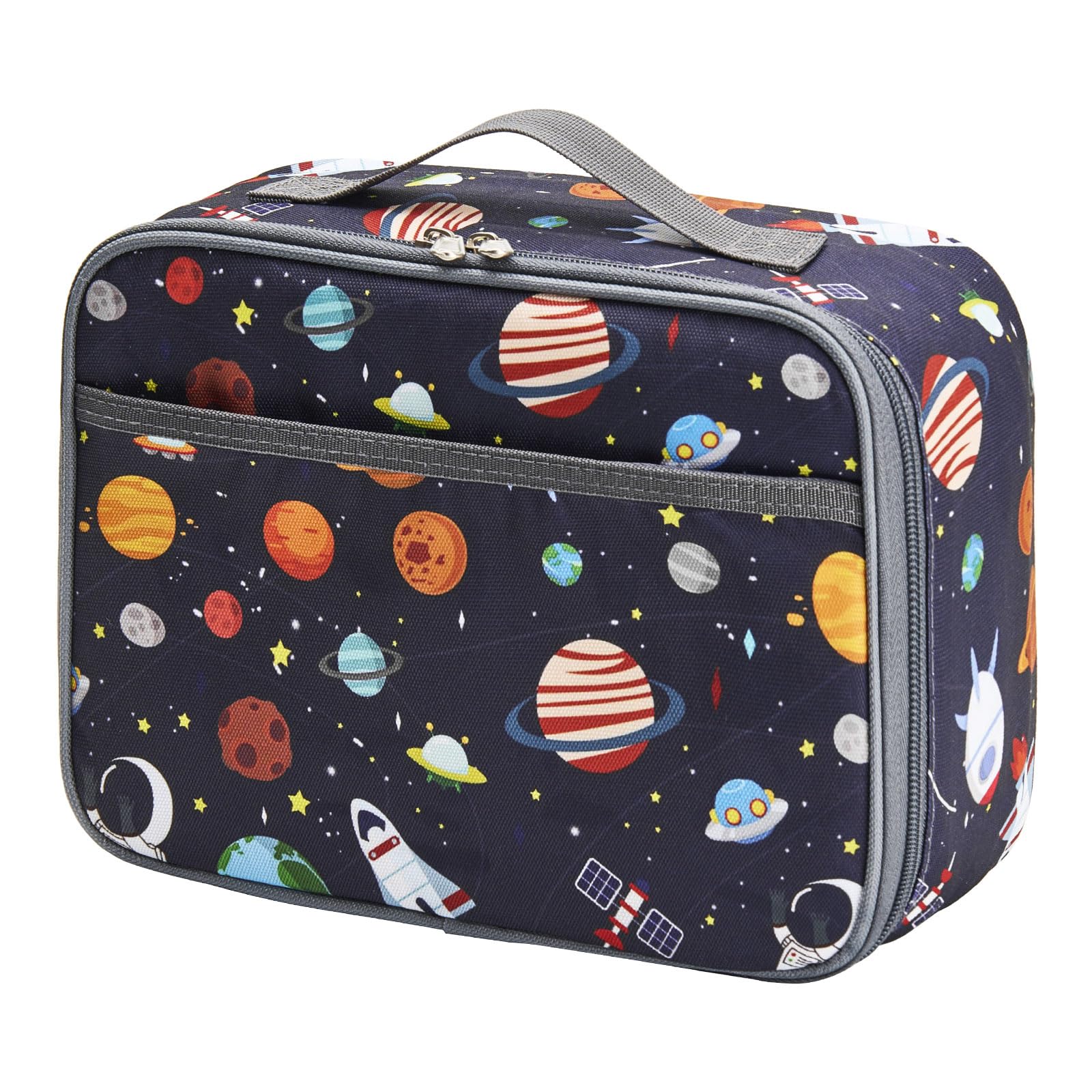 Pretty Jolly Mini Kids Lunch Box, Insulated Reusable Lunch Bag for Girls & Boys, Thermal Meal Container Tote with Waterproof Liner, Hot or Cold Snacks Lunchbox for School,Work,Picnic (Space)