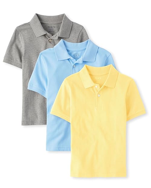 The Children's Place,Boys,Multipack Short Sleeve Pique Polos,Yellow/Smoke/Brook 3-Pack,Small