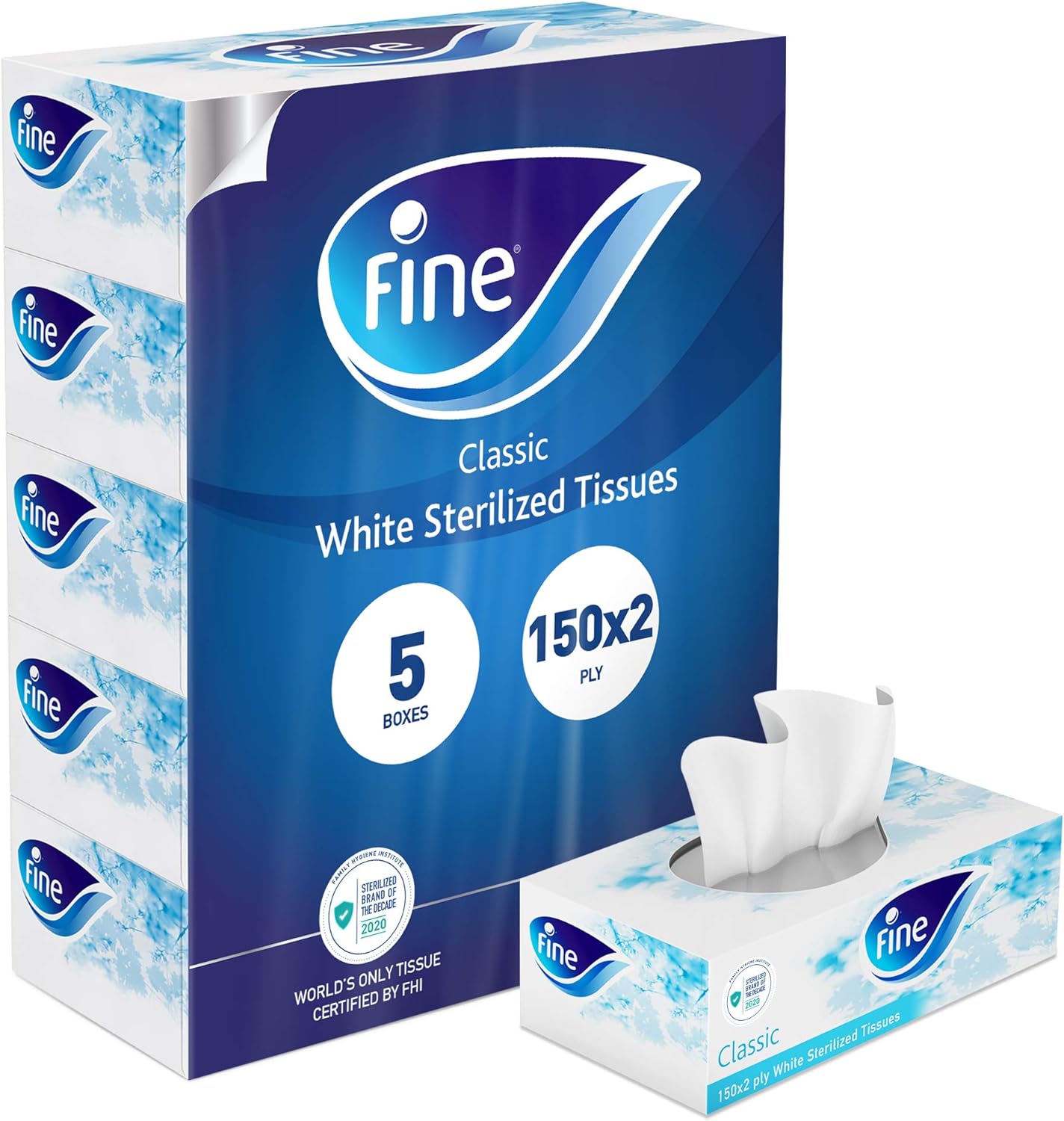 Fine, Sterilized, Facial Tissues, Classic Euphoria, 150x2 Ply White