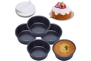 4 Inch Cake Pan Set of 5, Nonstick Round Cake Pans with 100 Pieces Parchment Paper, Baking Pan for Mini Cake Pizza Cheesecake