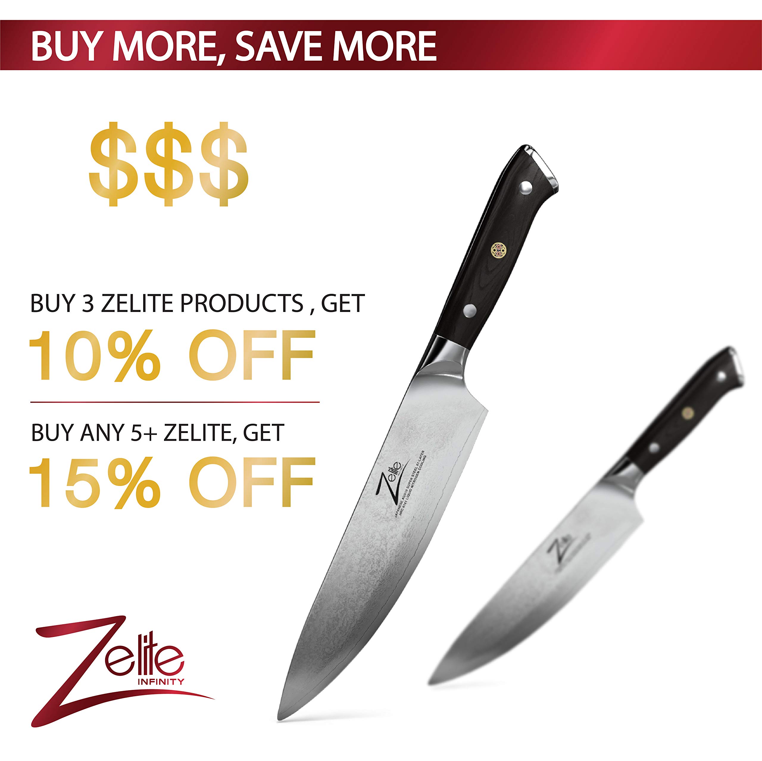 Zelite Infinity Chef Knife 8 Inch, Damascus Japanese AUS10 Super