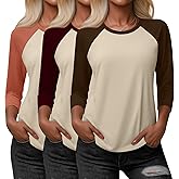 Huukeay 3 Pack Women's 3/4 Sleeve Raglan Shirts, Crew Neck Casual Baseball Tops Color Block Basic Jersey Tees