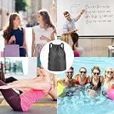 Dacitiery Nylon Drawstring Gym Bag with Outside Zipper Sack Two Side Pockets view 6
